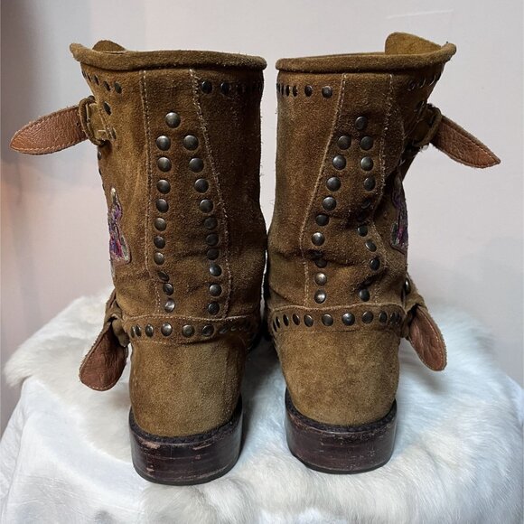 Frye Womens Nat Studded Flower Embellished Suede Engineer Boots Size 8 FITS 7.5 - Picture 6 of 10